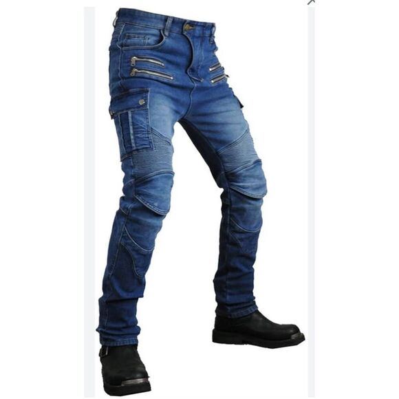 Loong Biker Mens Motorcycle Pants Protective Riding Black Jeans Size 32 - New No - Picture 1 of 12